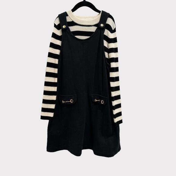 Zara Black Pinafore and Striped Sweater SZ 11-12 EUC - Picture 2 of 5